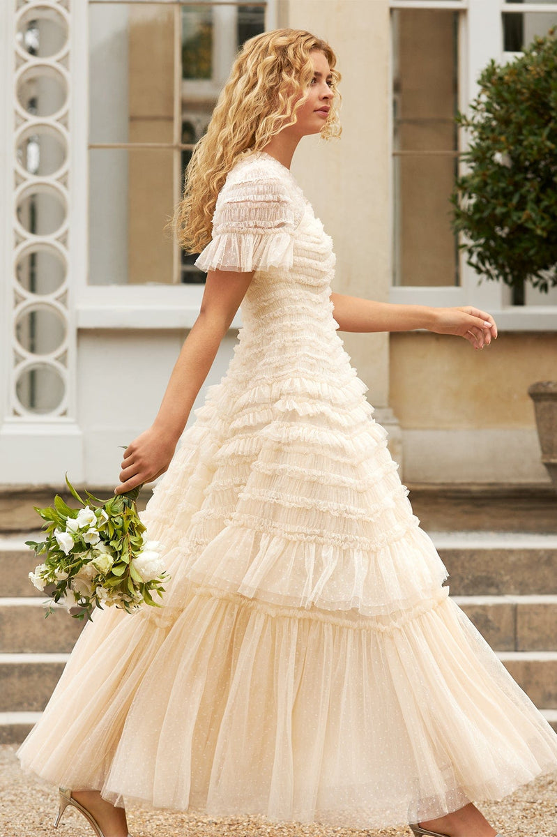 Ruffled ball clearance gown