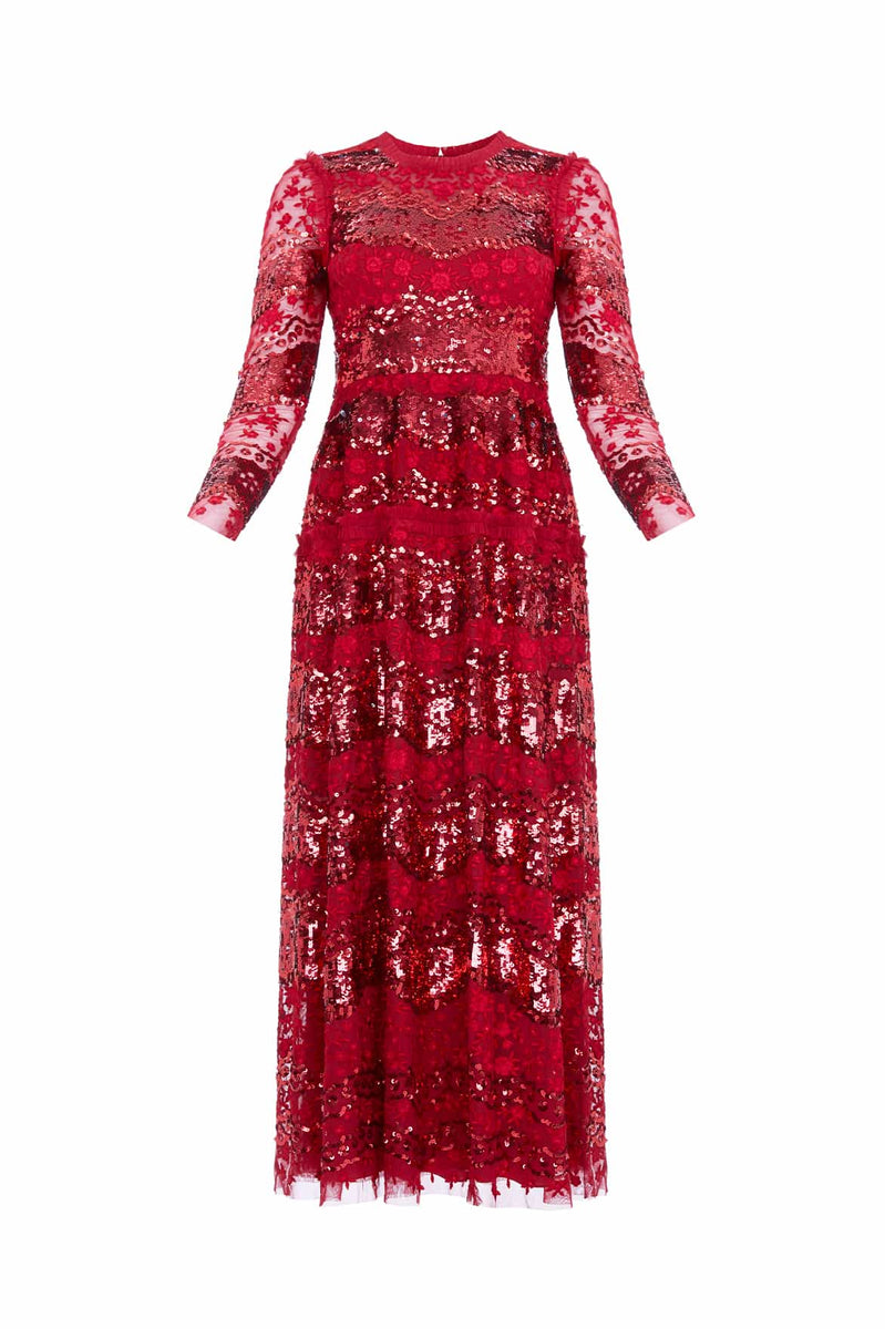 Chantilly Sequin Ankle Gown – Red | Needle & Thread