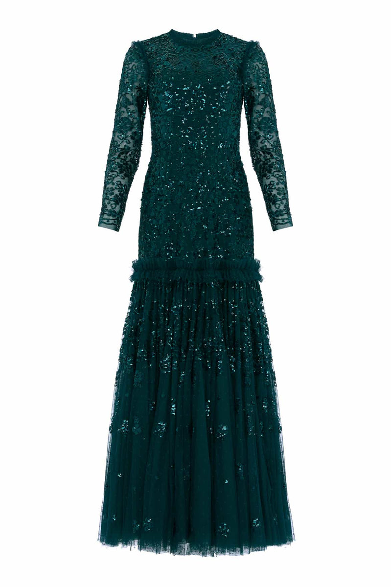 Regal Rose Long Sleeve Gown – Green | Needle & Thread