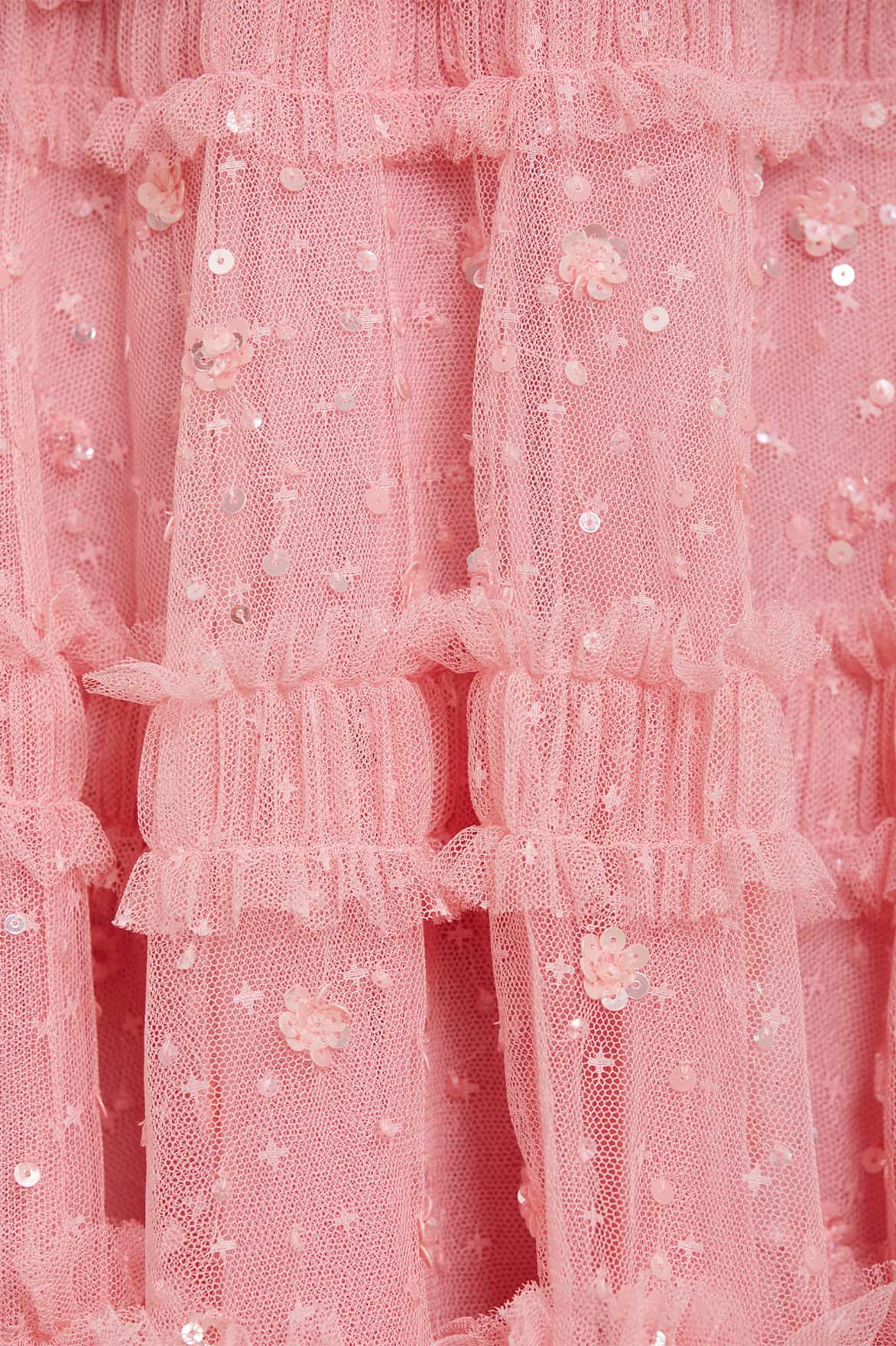 Needle & thread embellished long sleeve maxi dress with clearance tulle skirt in rose quartz