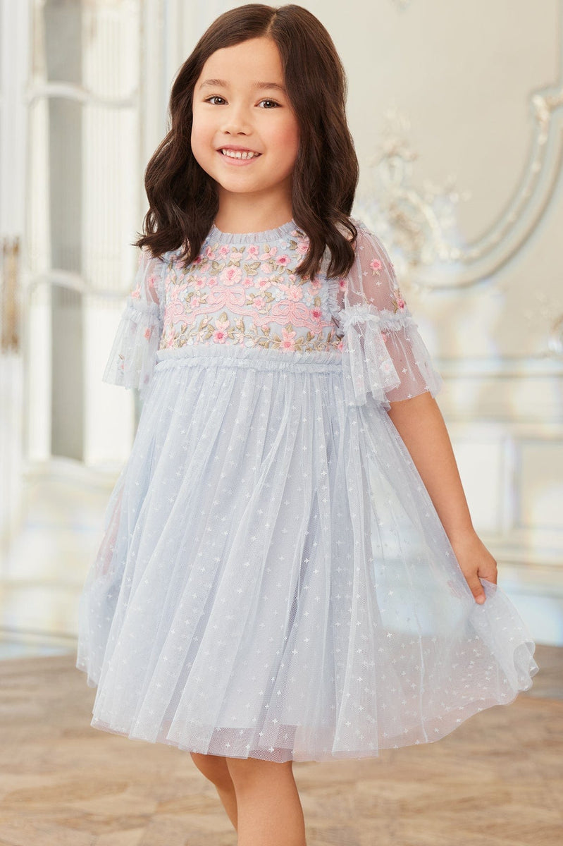 Ribbon Bouquet Bodice Kids Dress – Blue | Needle & Thread